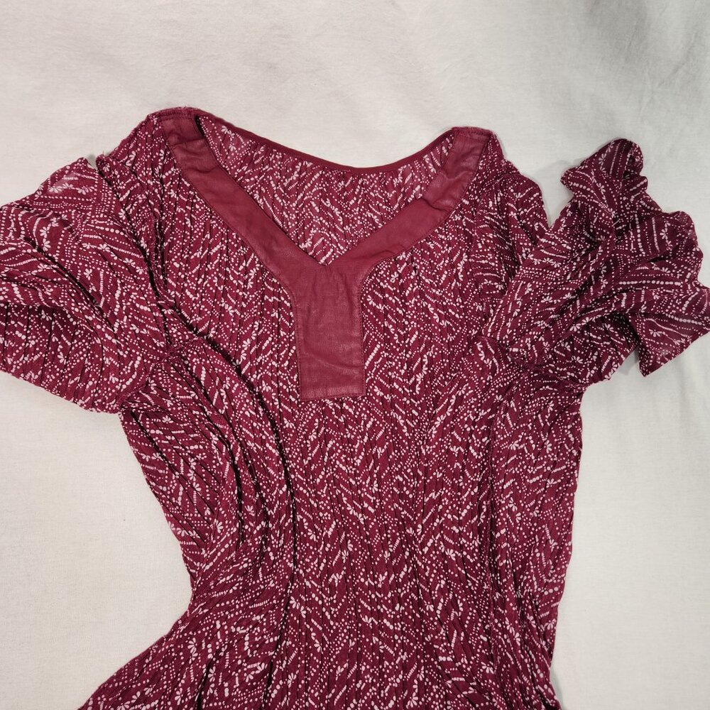WOMAN WITHIN Flowy Crinkle Pink/White Studs Bell Sleeve Tunic Blouse Top Size 2X - Picture 10 of 16
